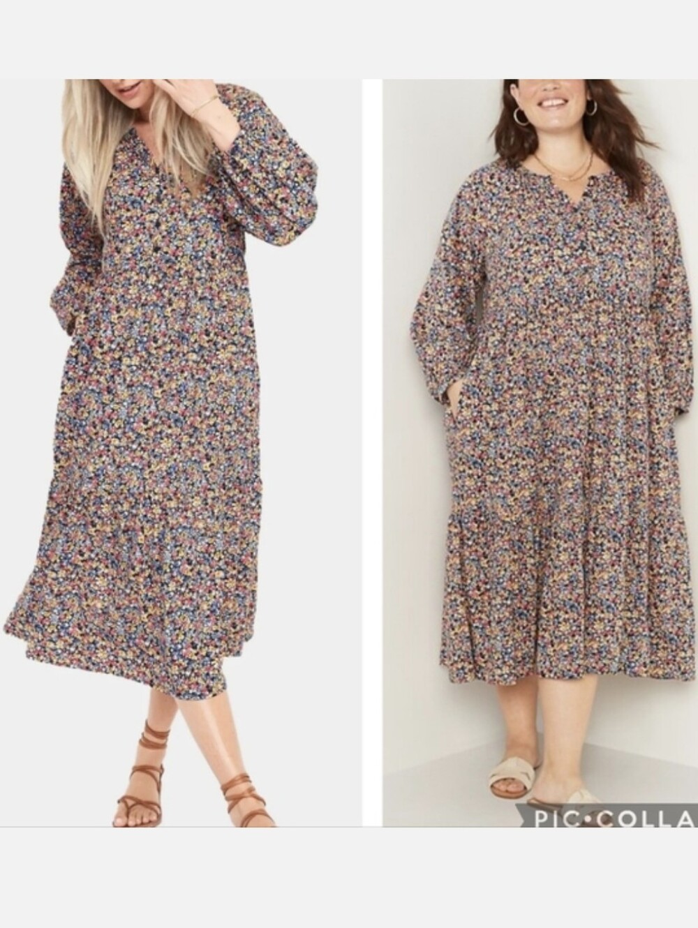 Old Navy Print Button Front All Day Ballon Sleeve Tiered Midi Dress 2XL